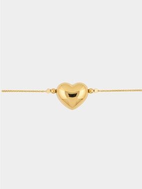 18K Gold Filled Puff Heart Dainty Stacking Adjustable Bracelet NWOT